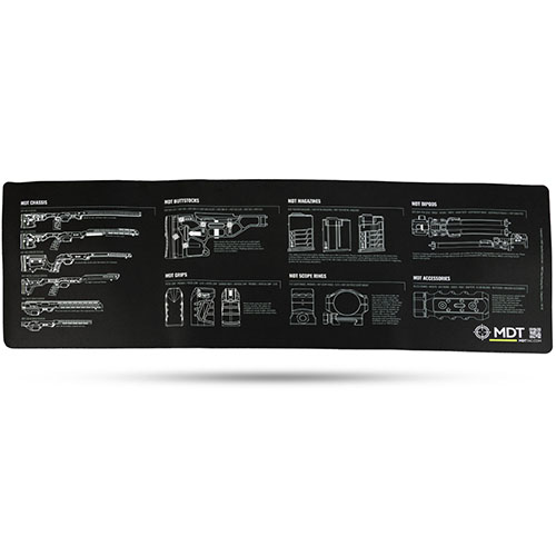 The MDT Multi-product Bench Mat offers a spacious 1/8" thick vulcanized rubber surface, ensuring your firearm stays clean and protected during maintenance.